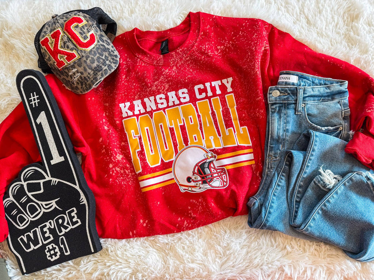 KANSAS CITY FOOTBALL BLEACHED SWEATSHIRT (RED)
