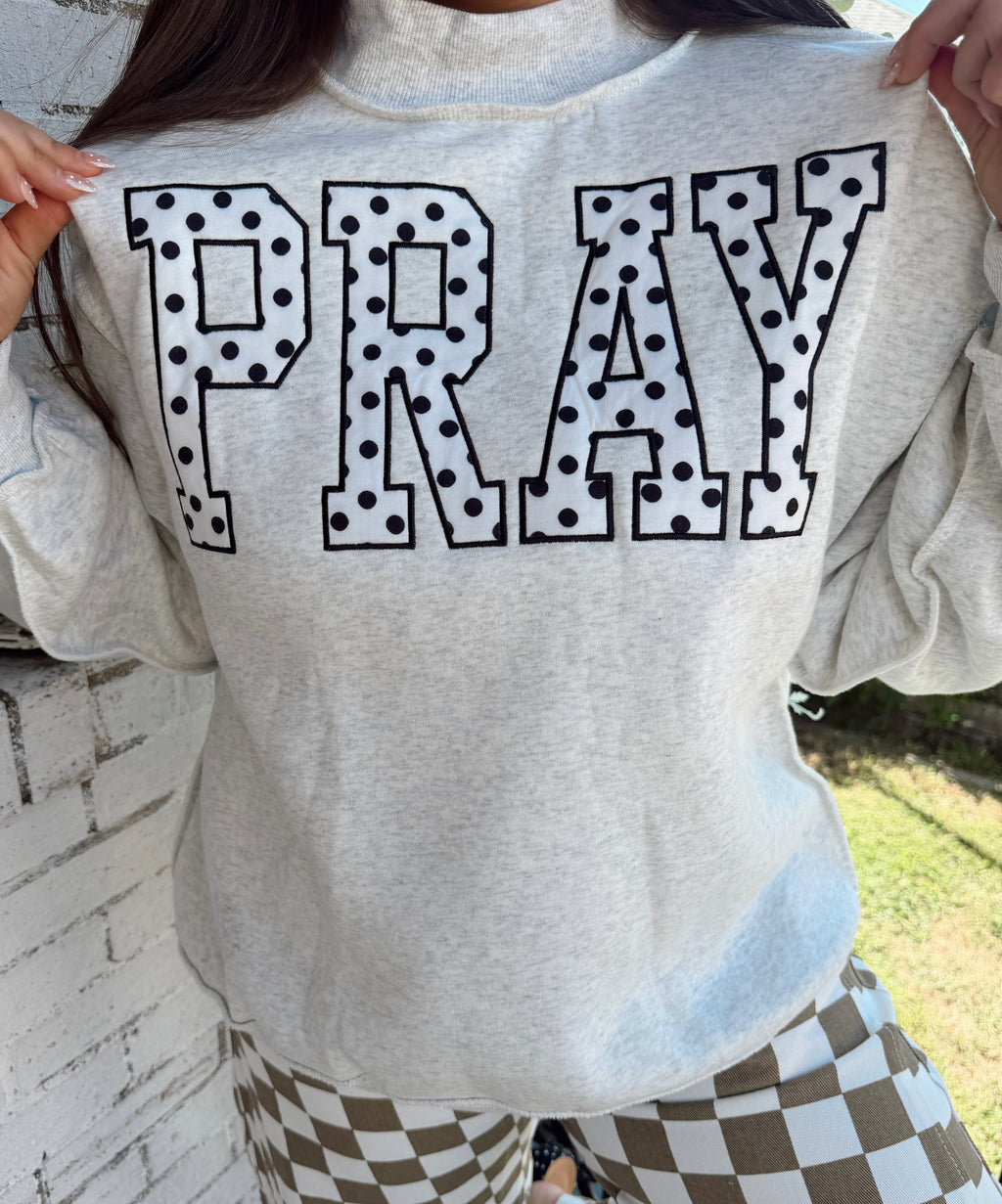 PRAY Polka Dot Embroidered Mock Neck Sweatshirt