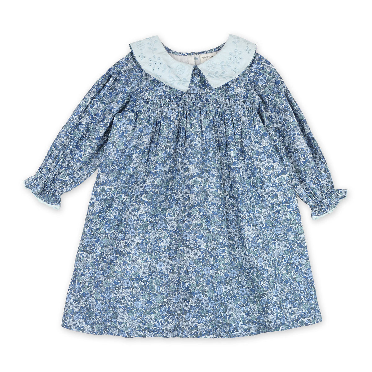 Kate Embroidered Collar Dress - Blue (Organic Cotton)