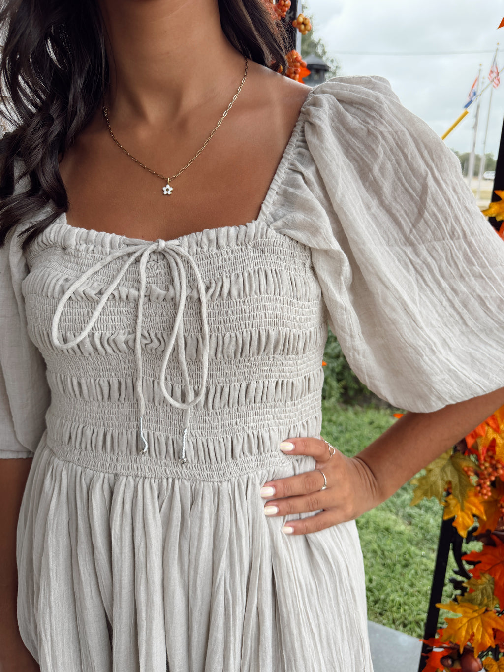 SMOCKING MIDI DRESS