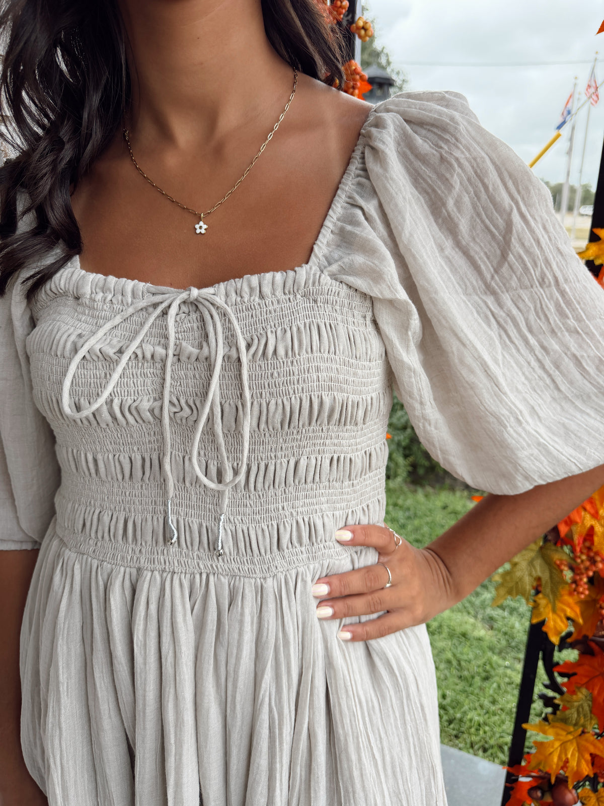 SMOCKING MIDI DRESS