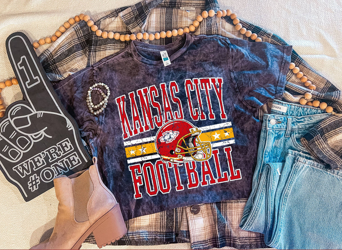 KANSAS CITY FOOTBALL ACID WASH TEE