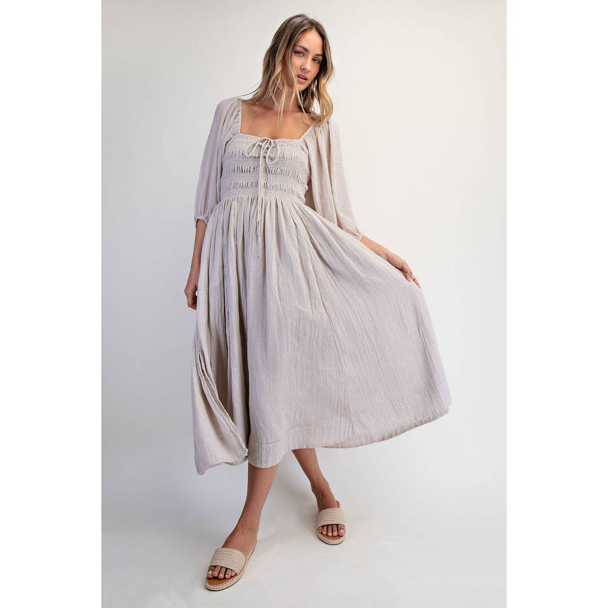 SMOCKING MIDI DRESS