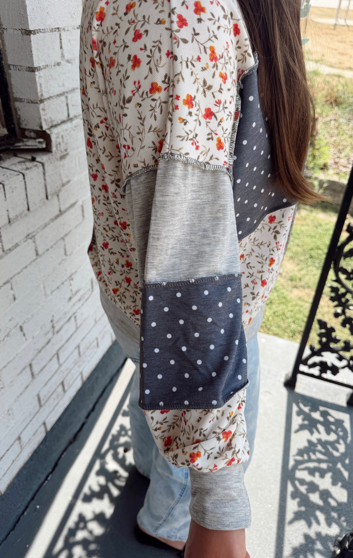 Round Neck Mixed Print Patchwork Pullover