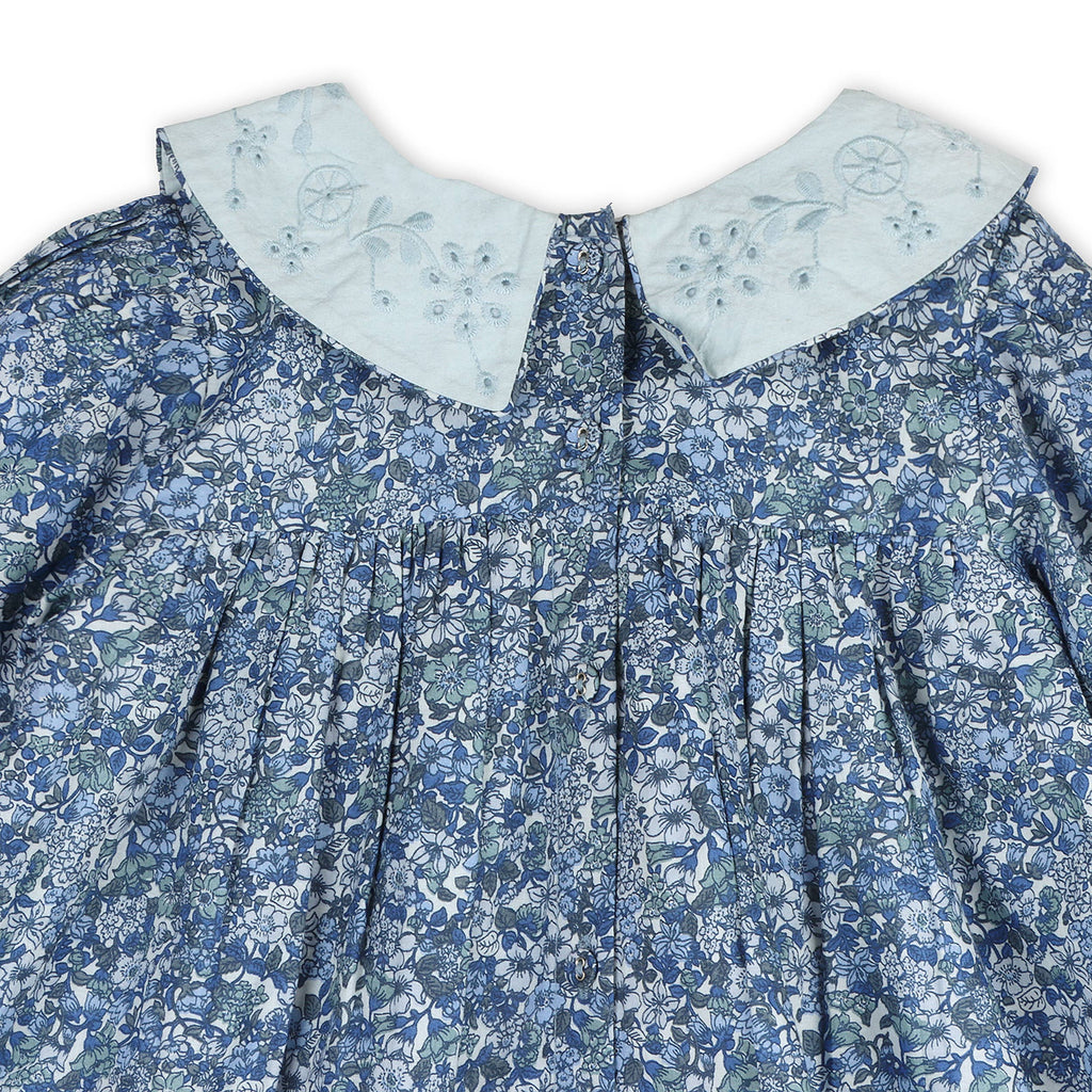 Kate Embroidered Collar Dress - Blue (Organic Cotton)