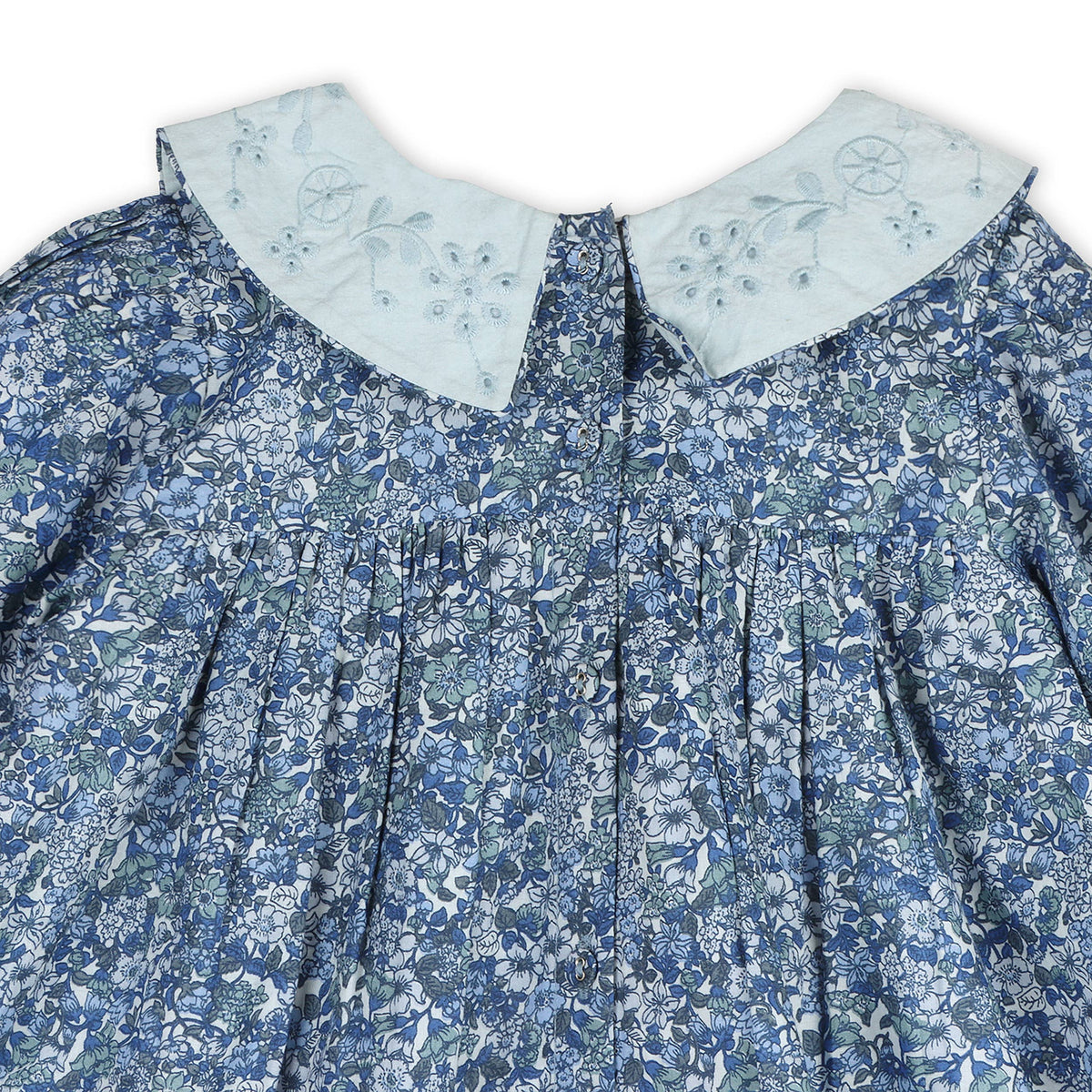 Kate Embroidered Collar Dress - Blue (Organic Cotton)