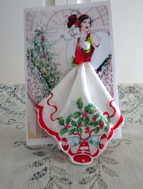 Art Deco Holiday Keepsake Hankie Card