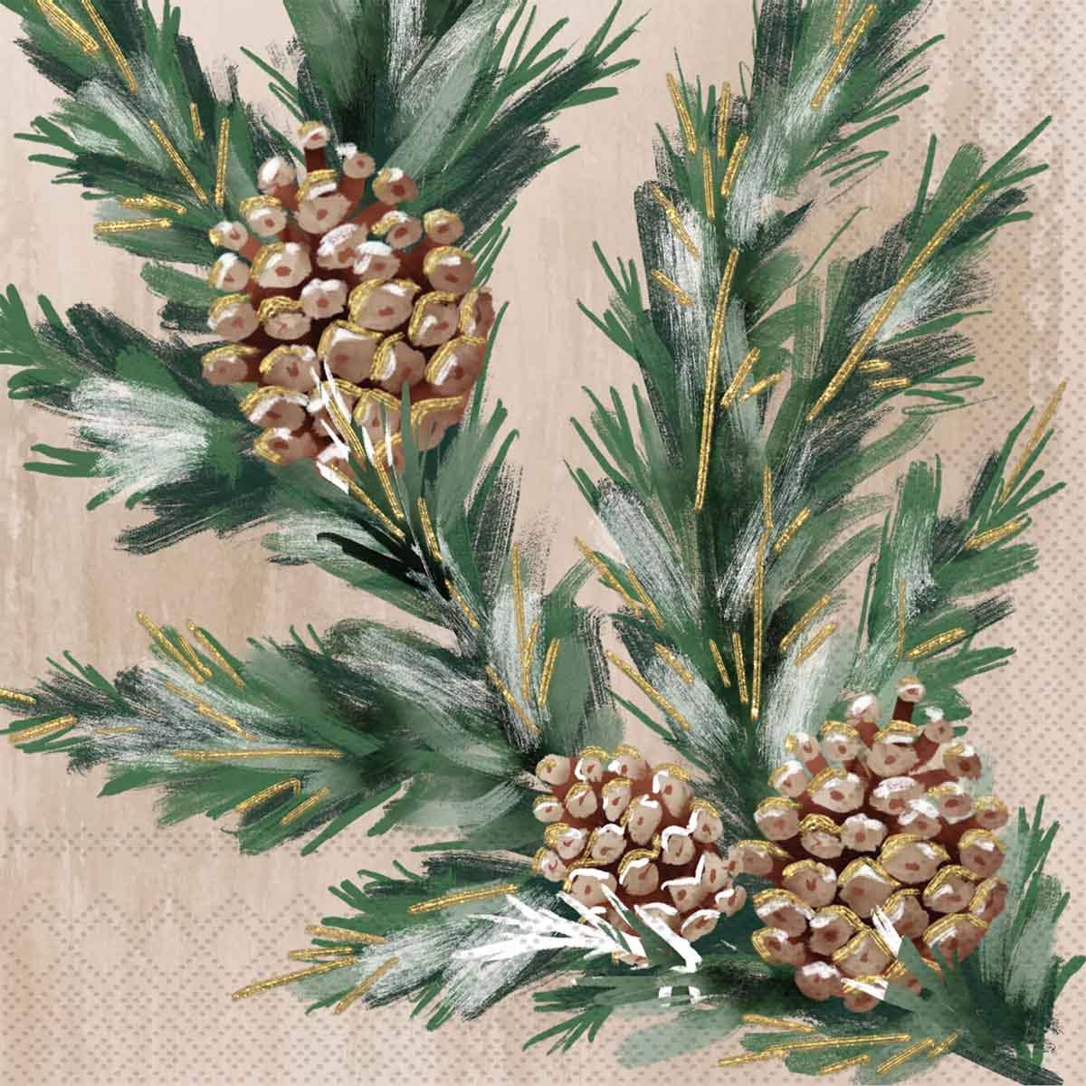Paper Cocktail Napkins 20 Ct Gilded Swag Cream Christmas