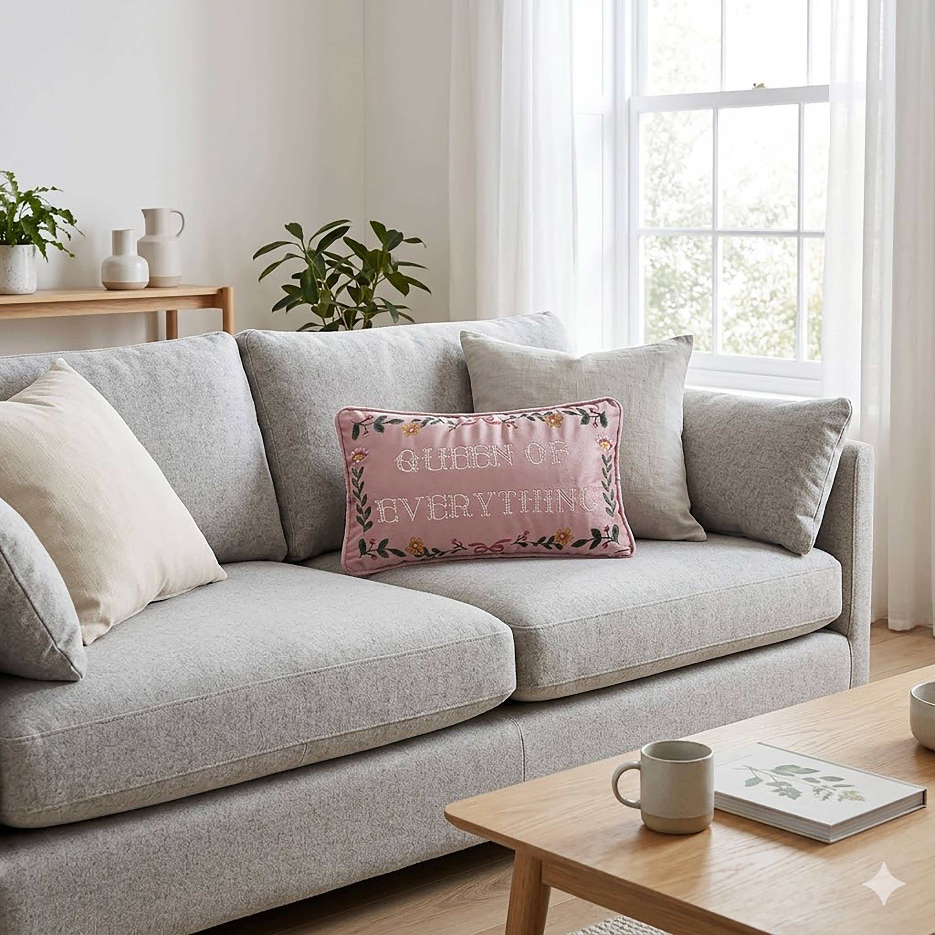 Queen Of Everything Embroidered Pillow