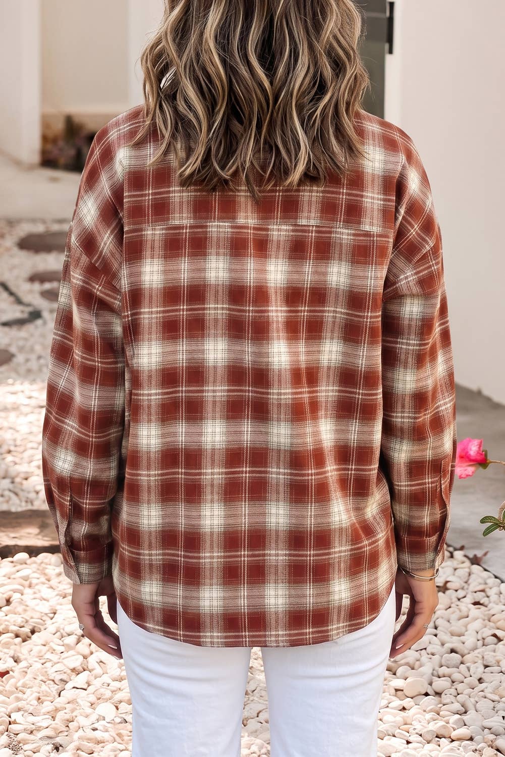 LDC Contrast Plaid Long Sleeve Button Down Shirt