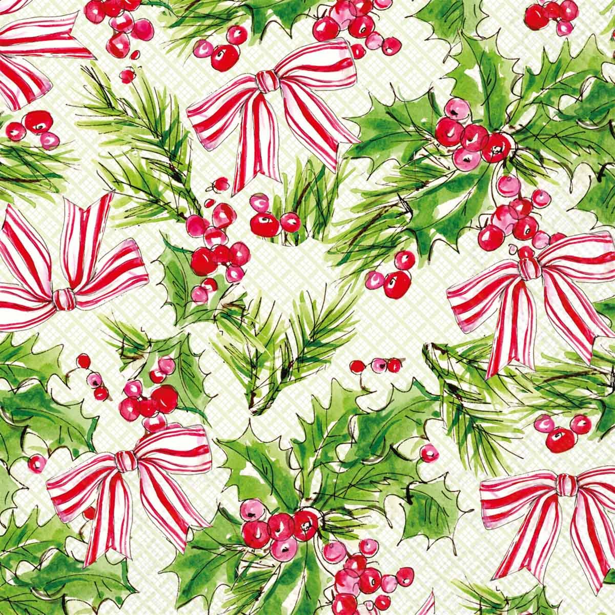 Paper Cocktail Napkins 20 Ct Pink Holly Bows Rosanne Beck