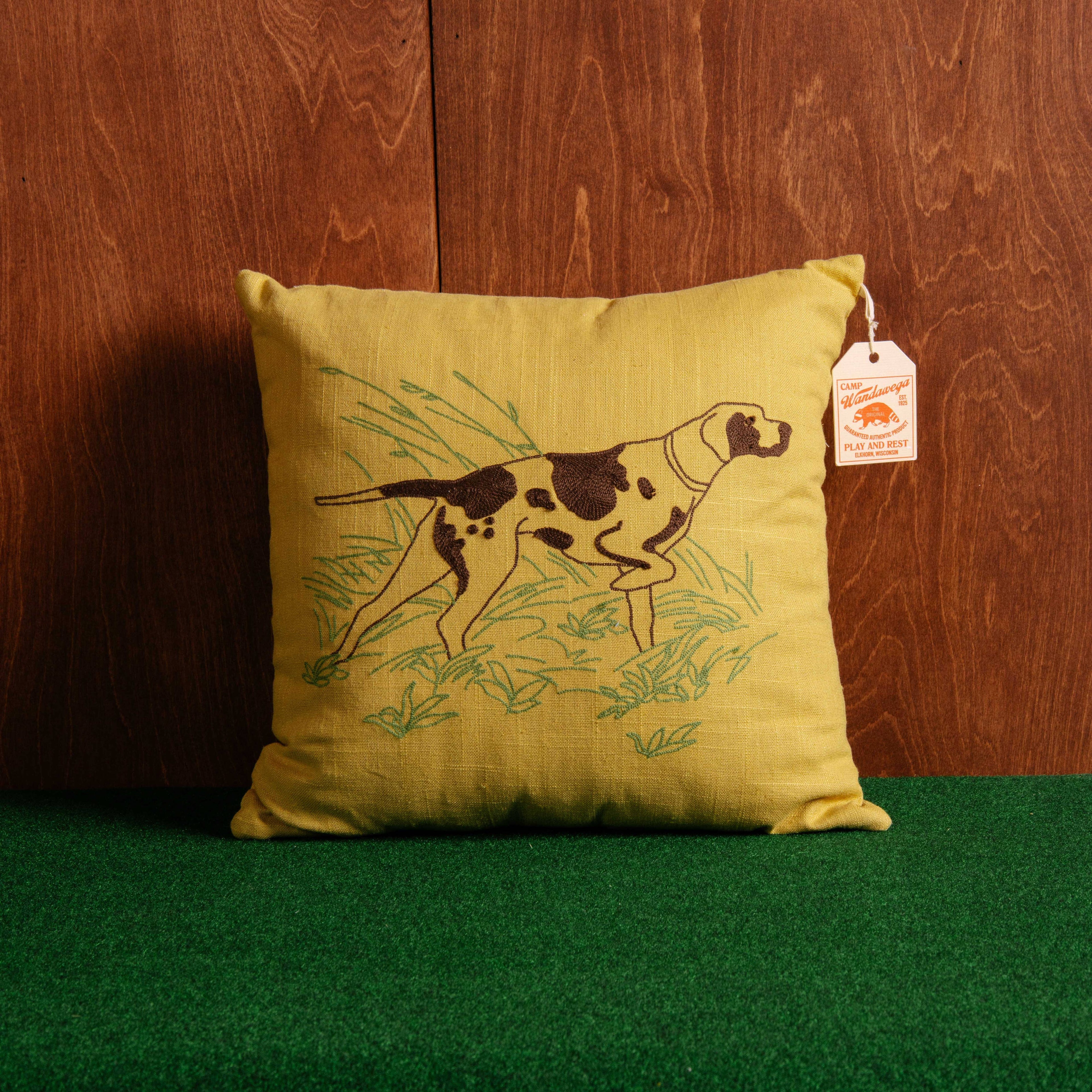 CAMP WANDAWEGA POINTER CHAINSTITCHED PILLOW- Camp W