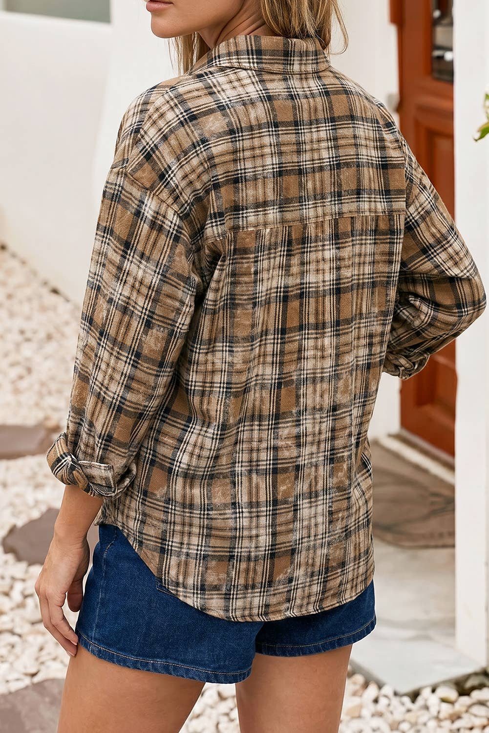 LDC Retro Plaid Long Sleeve Button Down Shirt