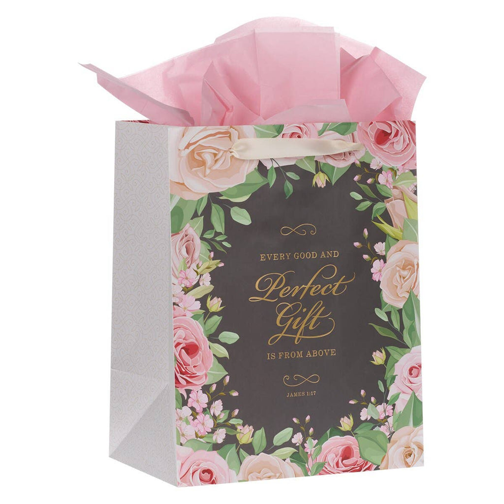 Perfect Gift Pink Rose Large Portrait Gift Bag with Card – J