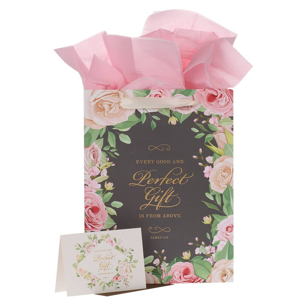 Perfect Gift Pink Rose Large Portrait Gift Bag with Card – J