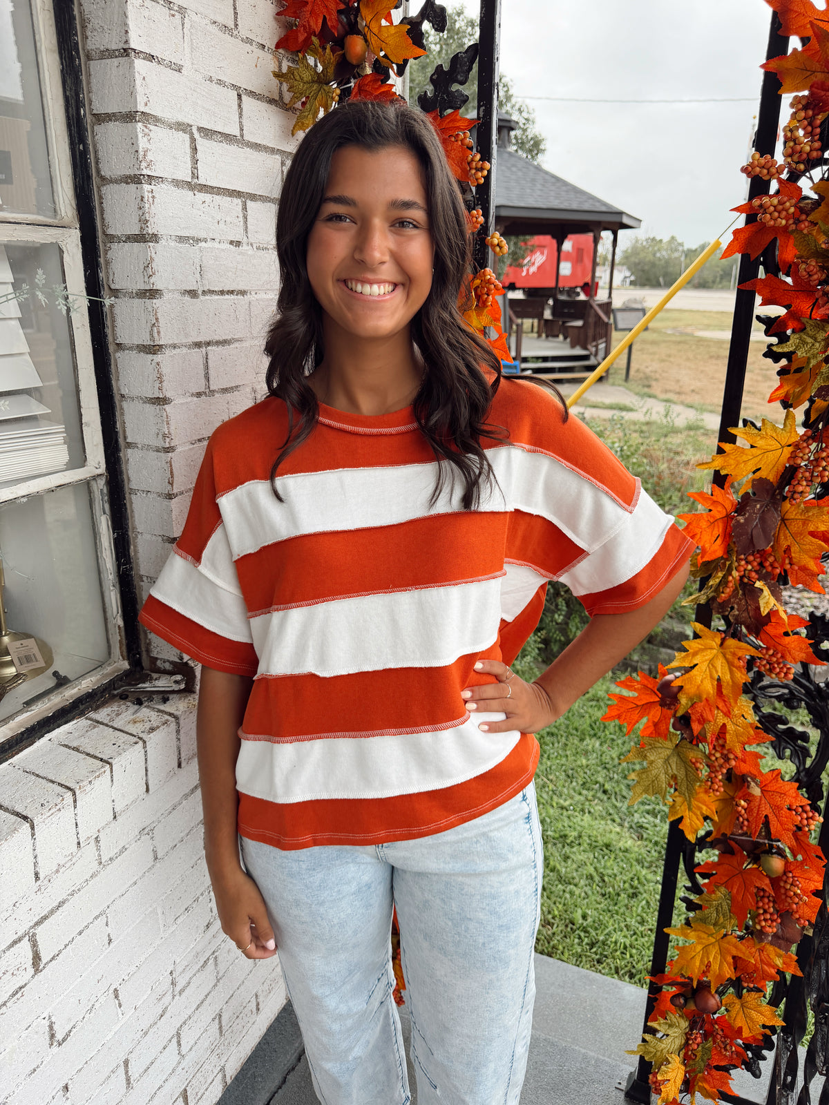 Zenana Burnt Orange Stripe Top