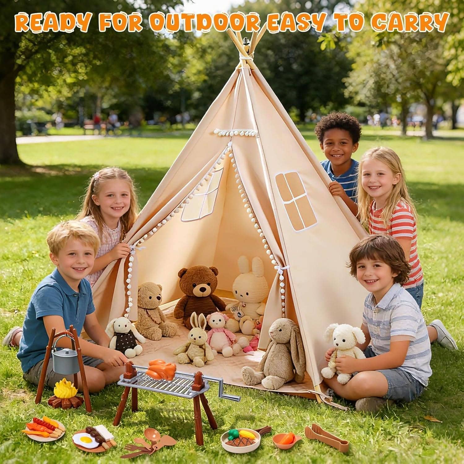 60Inch TeepeeTentWith BBQ Play set Lights Mat Gift Set Included