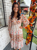 Khaki Floral Ruffled Midi