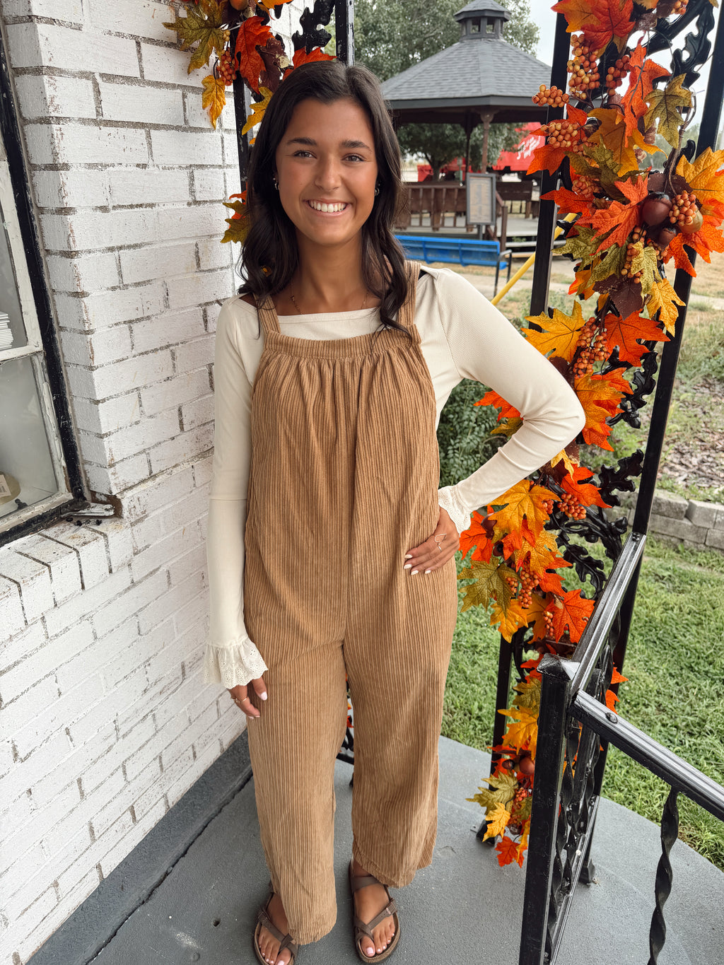 Corduroy Wide Leg Overalls Womens Loose Fit Jumpsuit