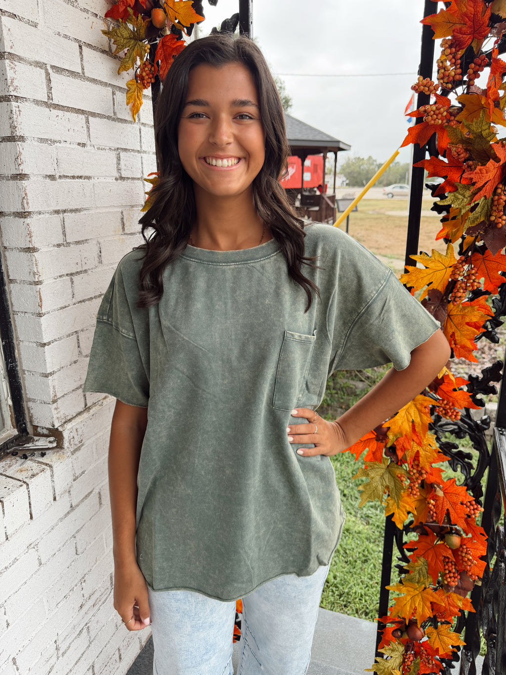 Zenana Acid Wash Ash Jade Top