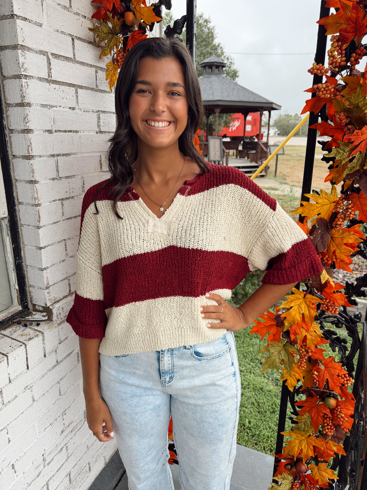 Zenana Maroon Split Neck