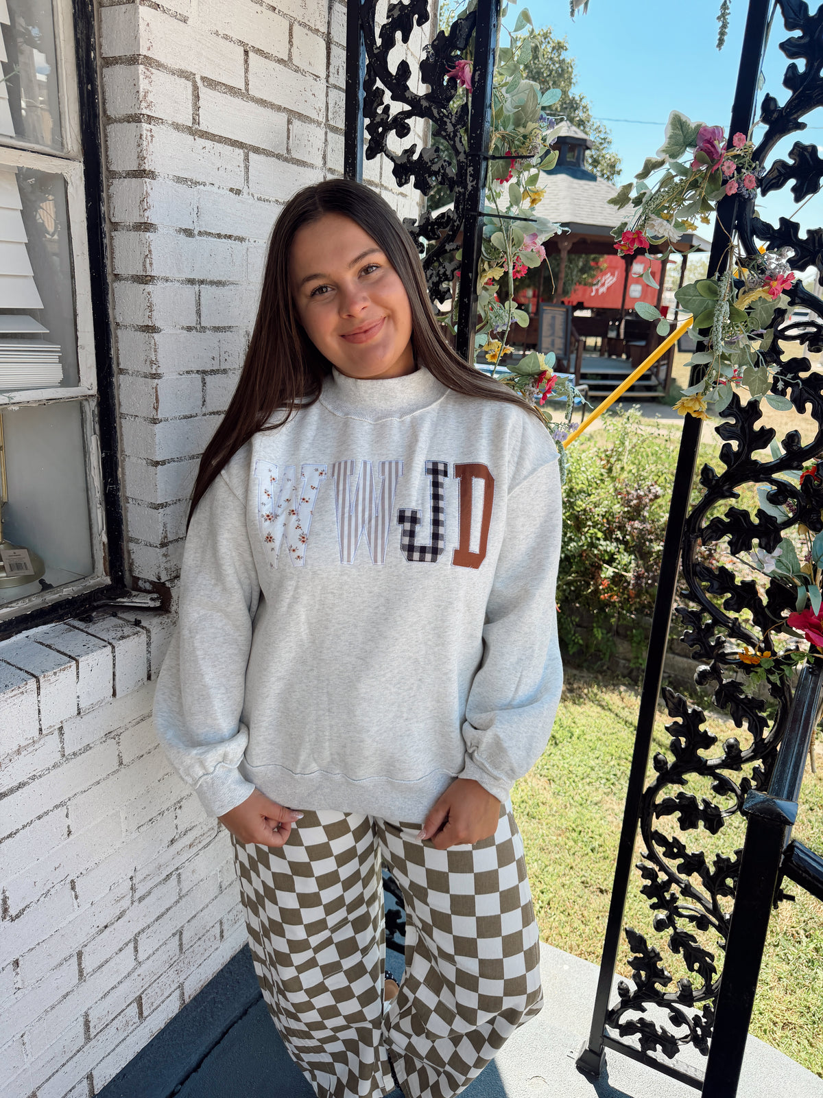 WWJD Mixed Embroidered Patch Mock Neck Sweatshirt S-4X