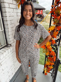 White Leopard Loose Tee Drawstring Waist Barrel Pants Set