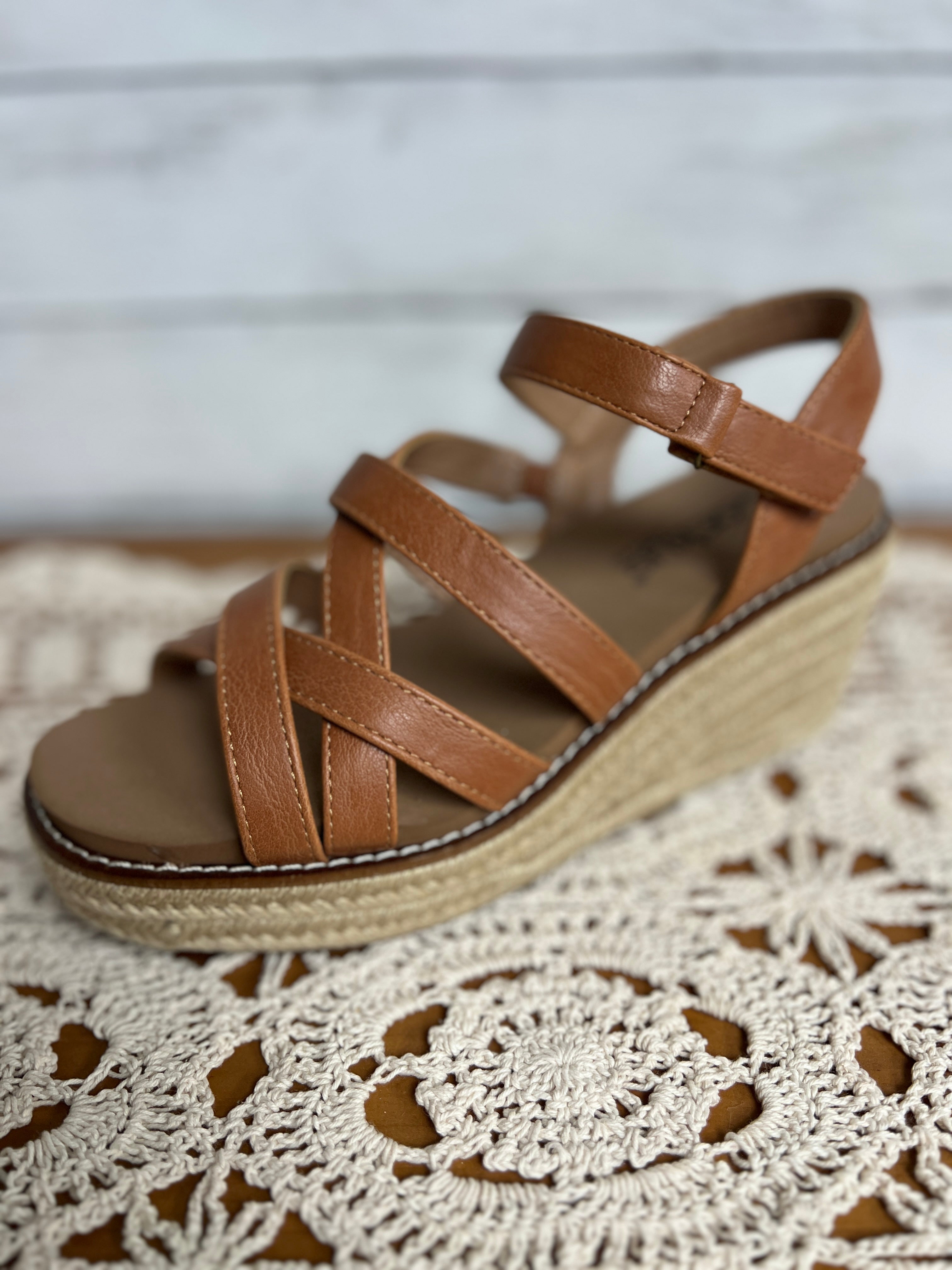 Corkys Brown Wedges with Weaved Straps