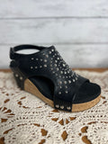 Corky Black Wedges with Pearls