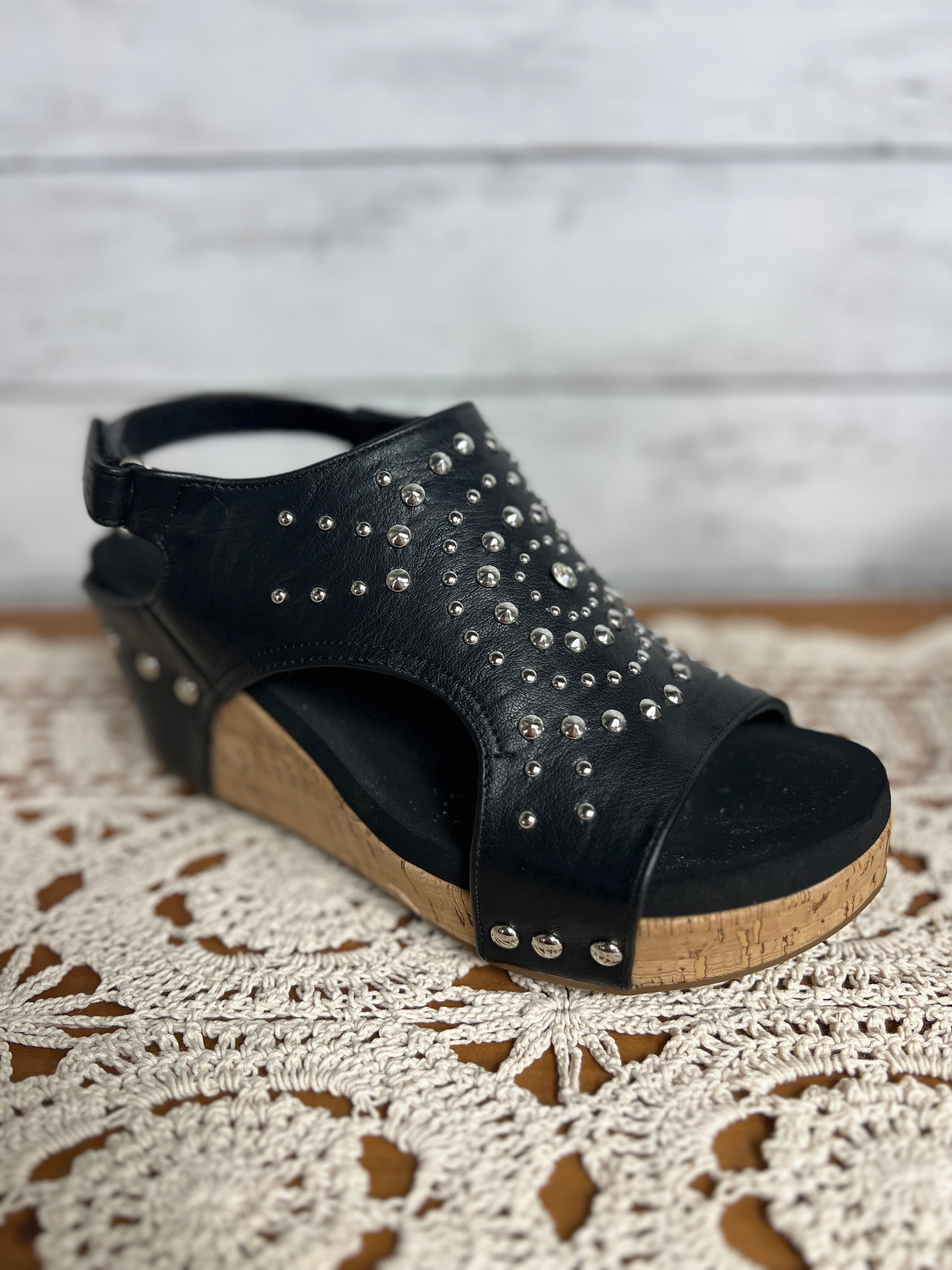 Corky Black Wedges with Pearls