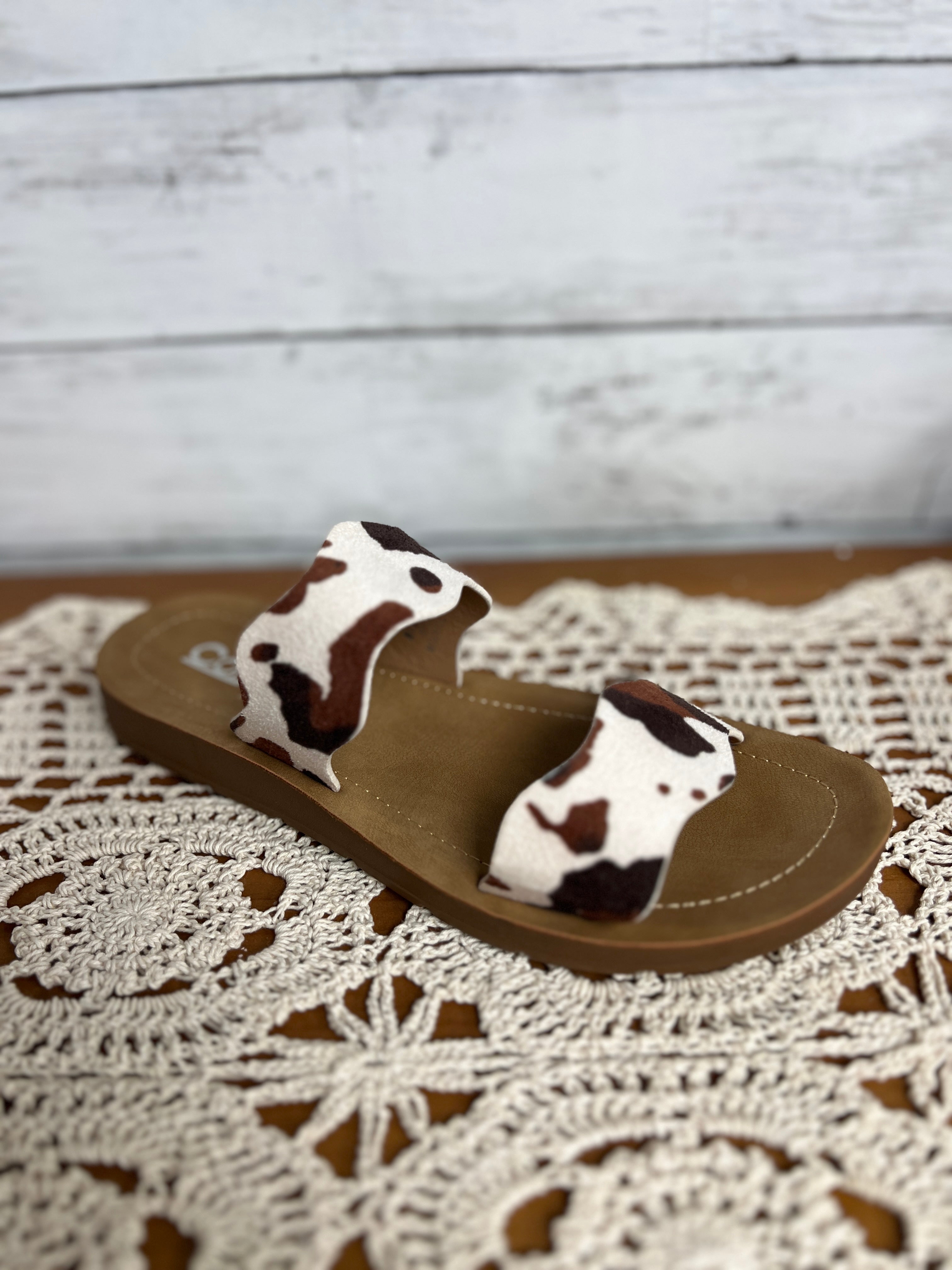 Corkys Brown Cow Print Sandals