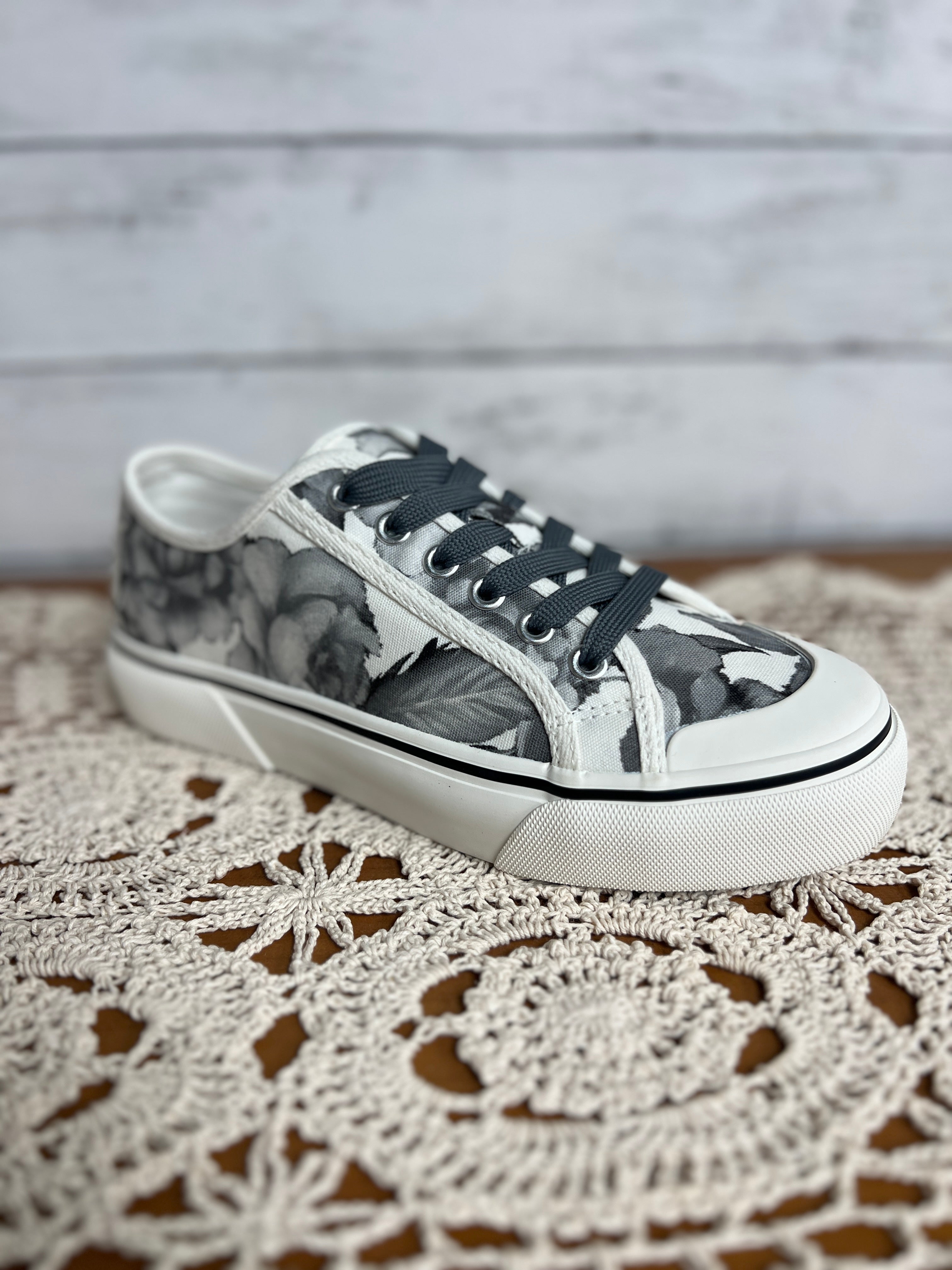 Corkys Black and White Floral Sneakers