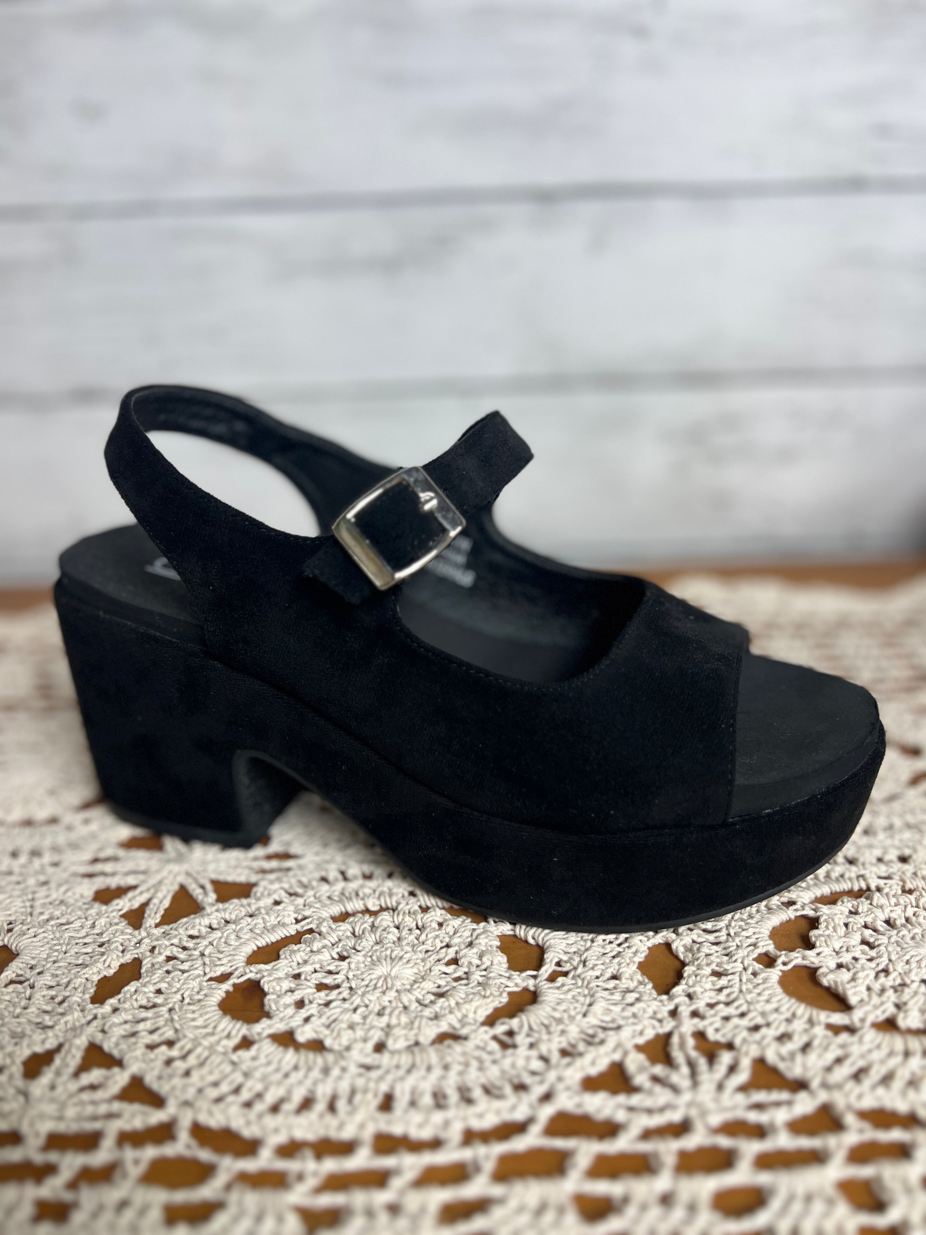 Black Faux Suede Miss Behavin Wedges