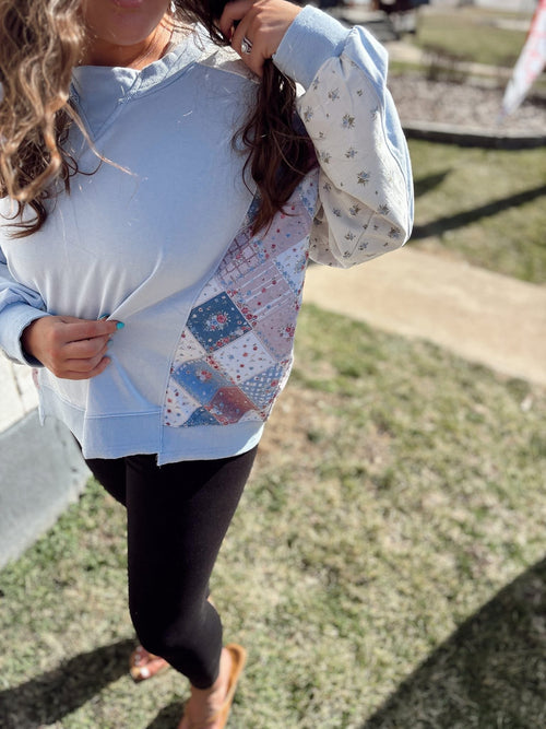 Blue Patchwork Pullover