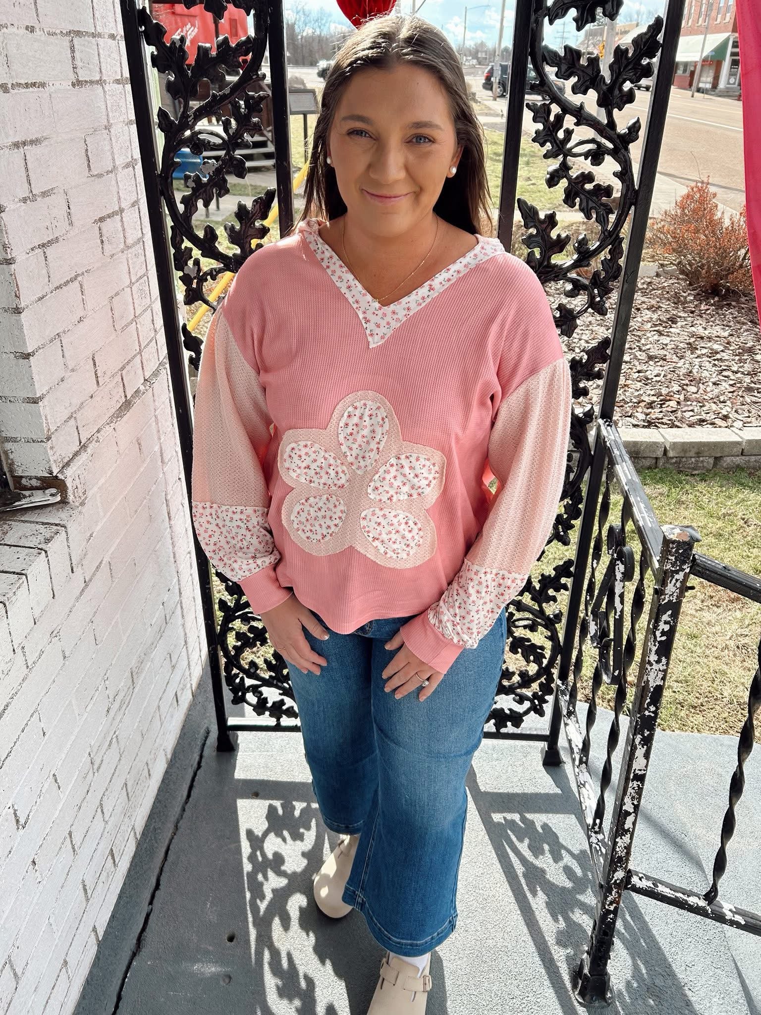 Pink Floral Patchwork Top