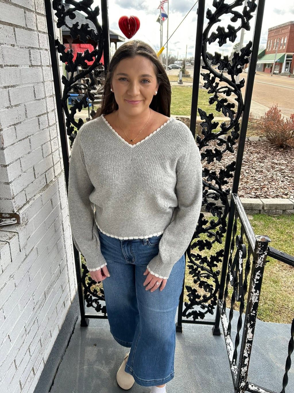 Gray Floral Sweater