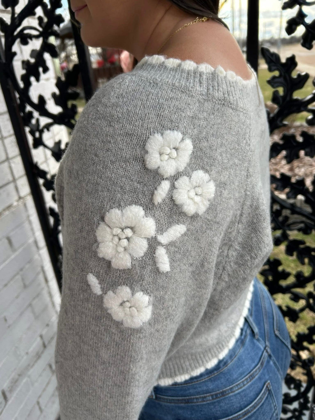Gray Floral Sweater