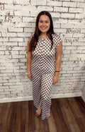 Brown Checkered Jumpsuit