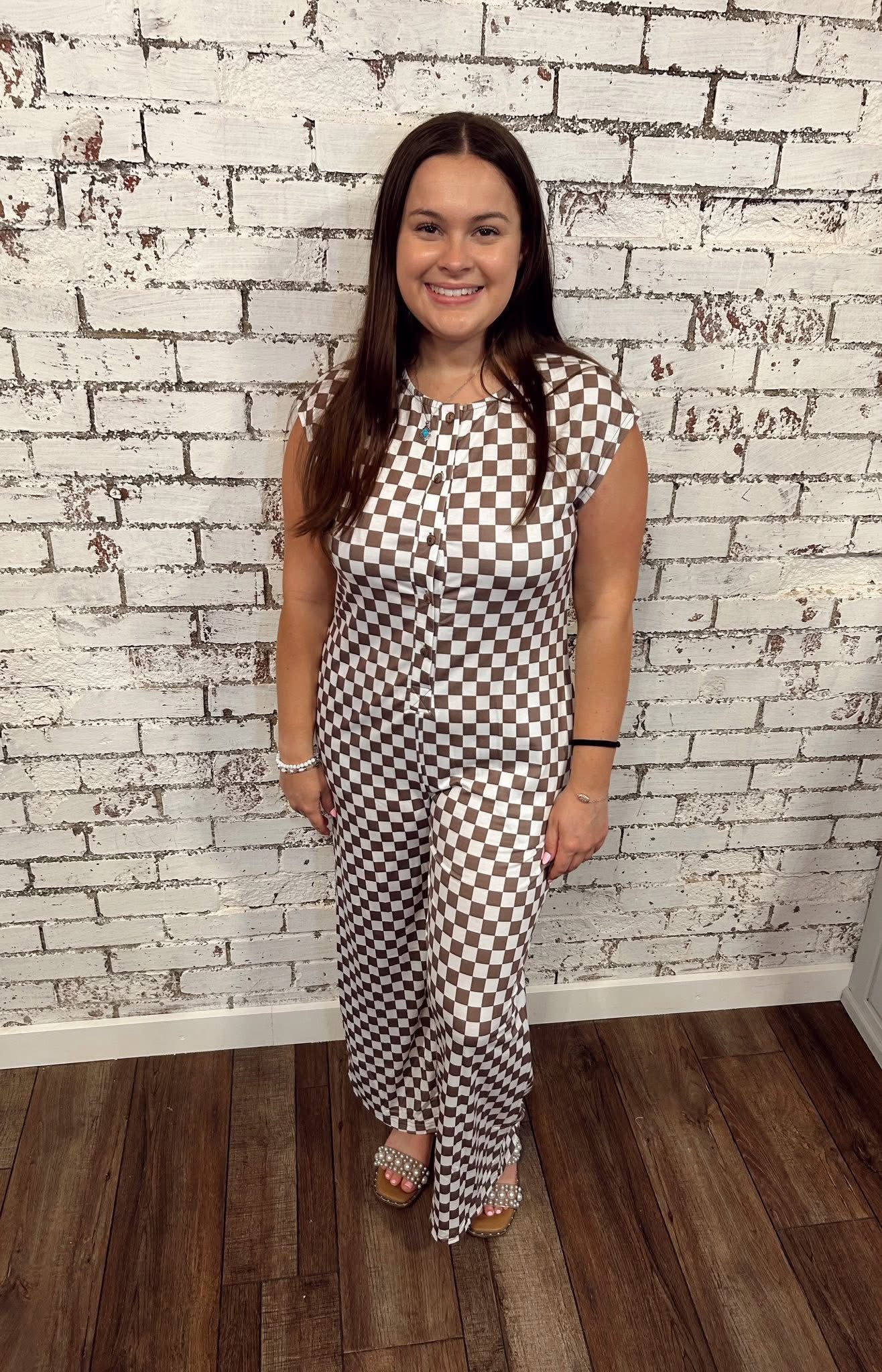 Brown Checkered Jumpsuit