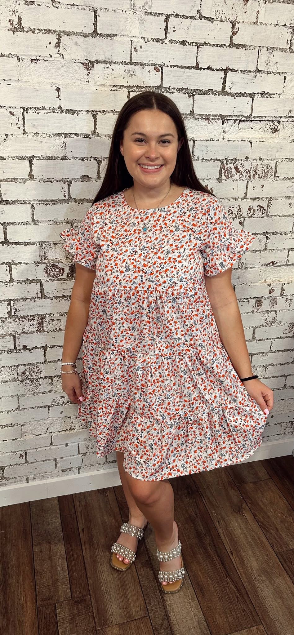 Floral Pattern Ruffle Sleeve Dress