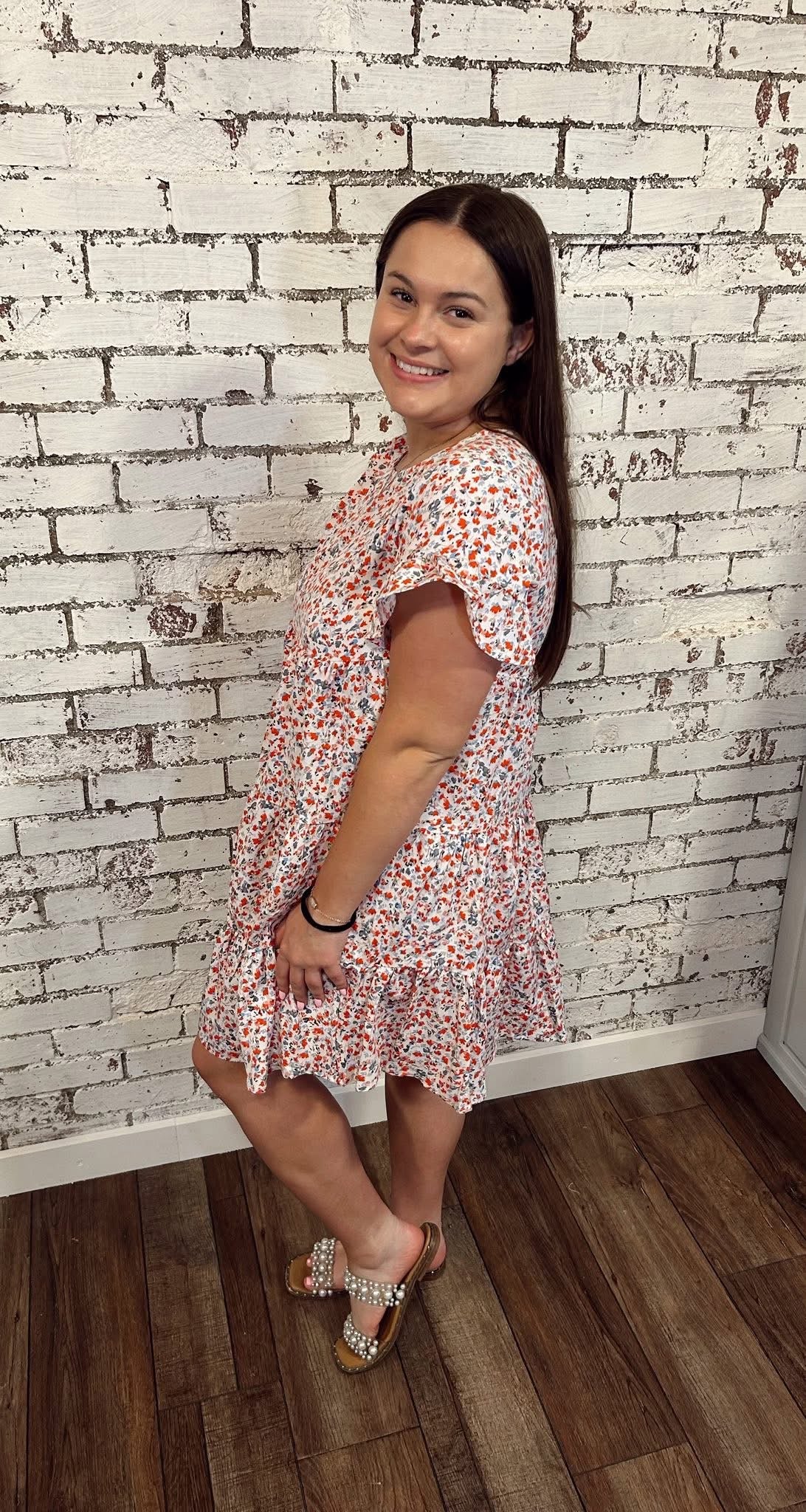 Floral Pattern Ruffle Sleeve Dress