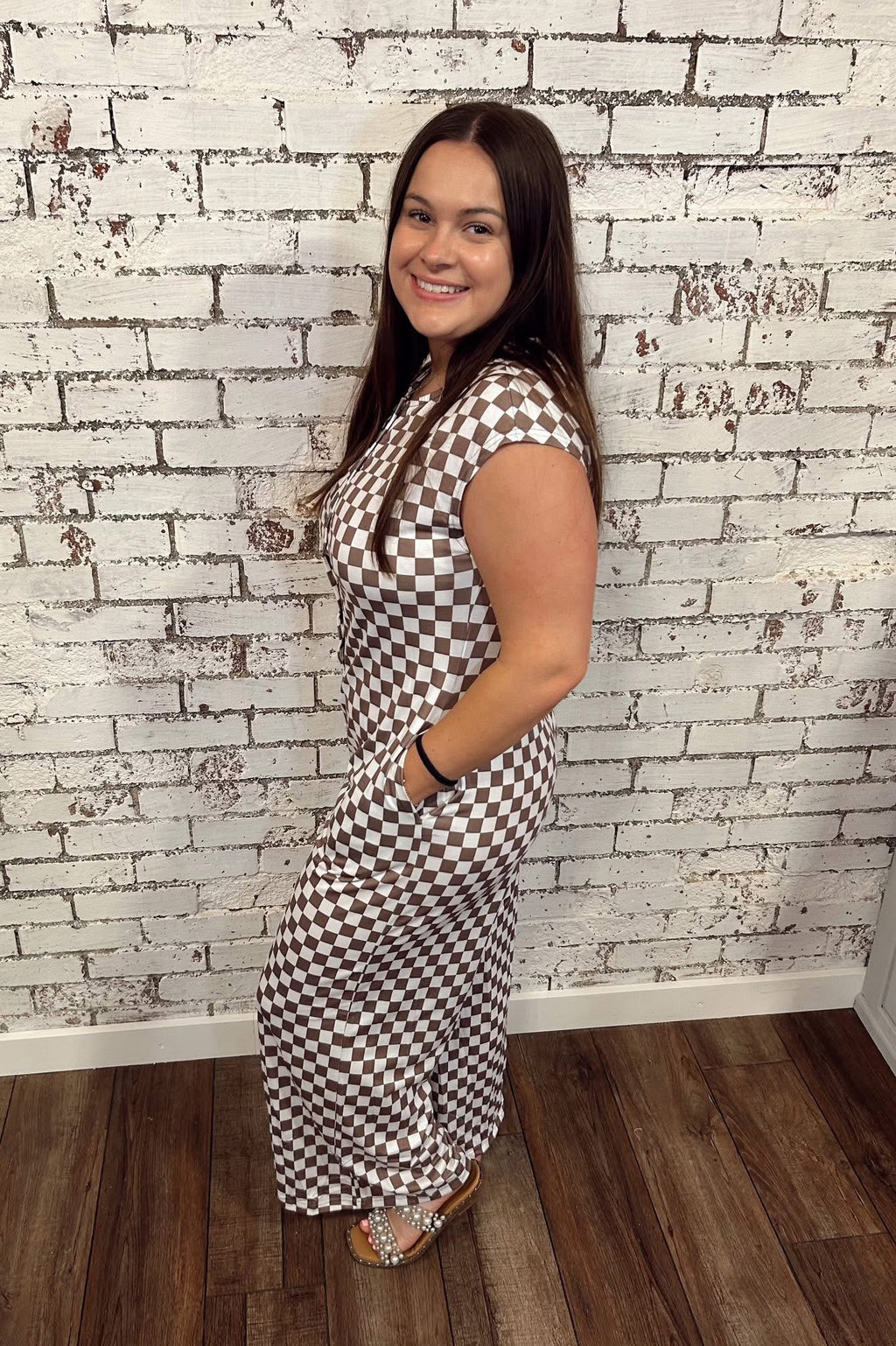 Brown Checkered Jumpsuit