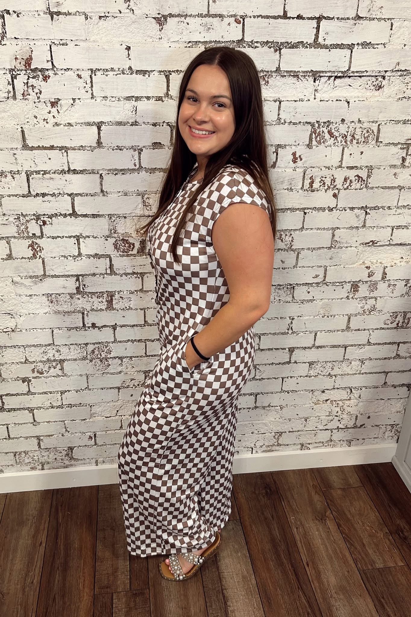 Brown Checkered Jumpsuit