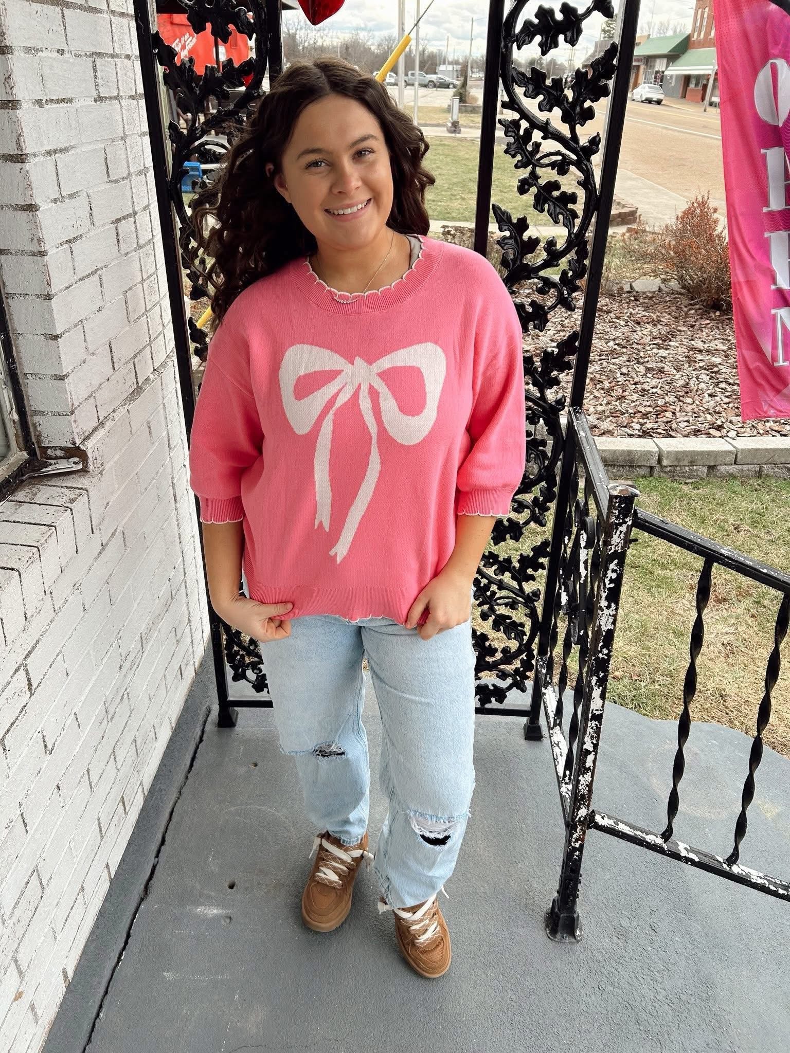 Pink Bow Stitch Top