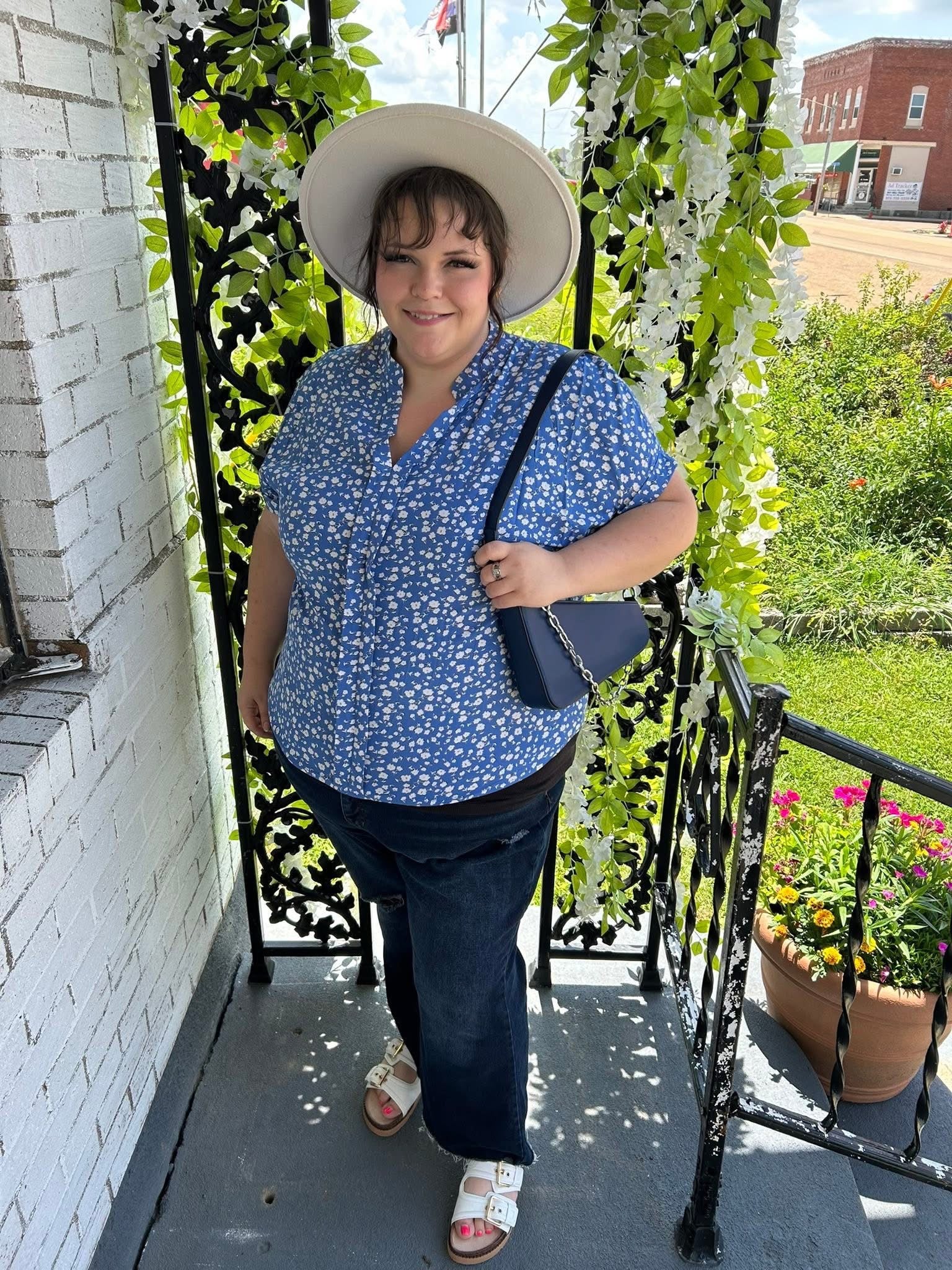 Blue Floral Print Blouse
