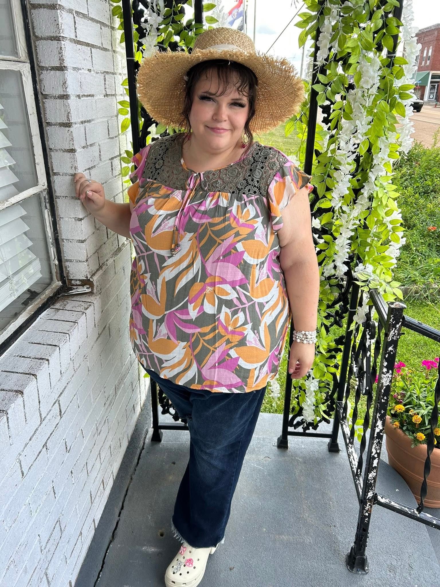 Pink and Orange Floral Top