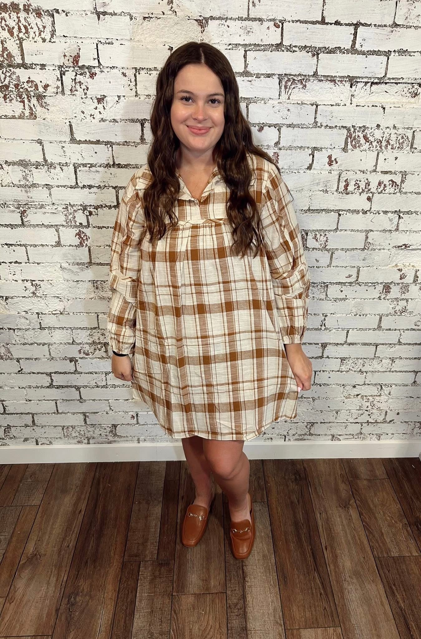 Brown Plaid Mini Dress