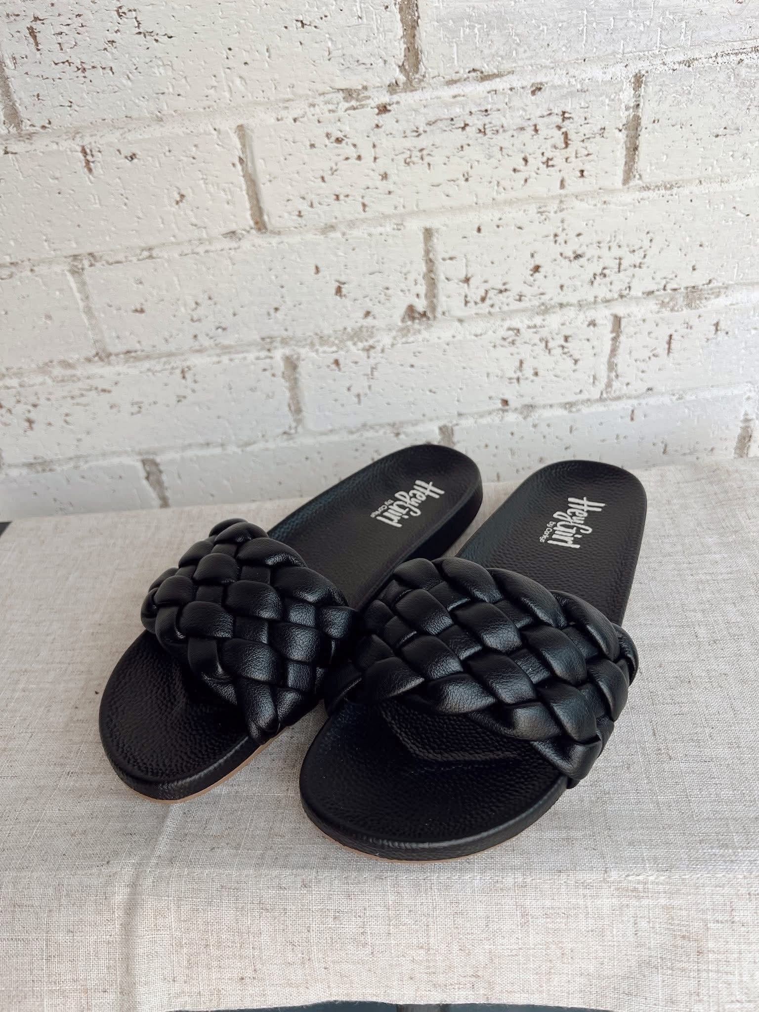 Hey Girl Black Slip On Sandals