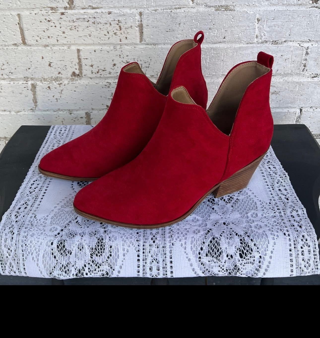 Hey Girl Red Suede Boots