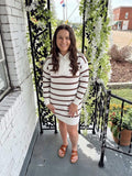 Brown Striped Zipper Sweater Dress
